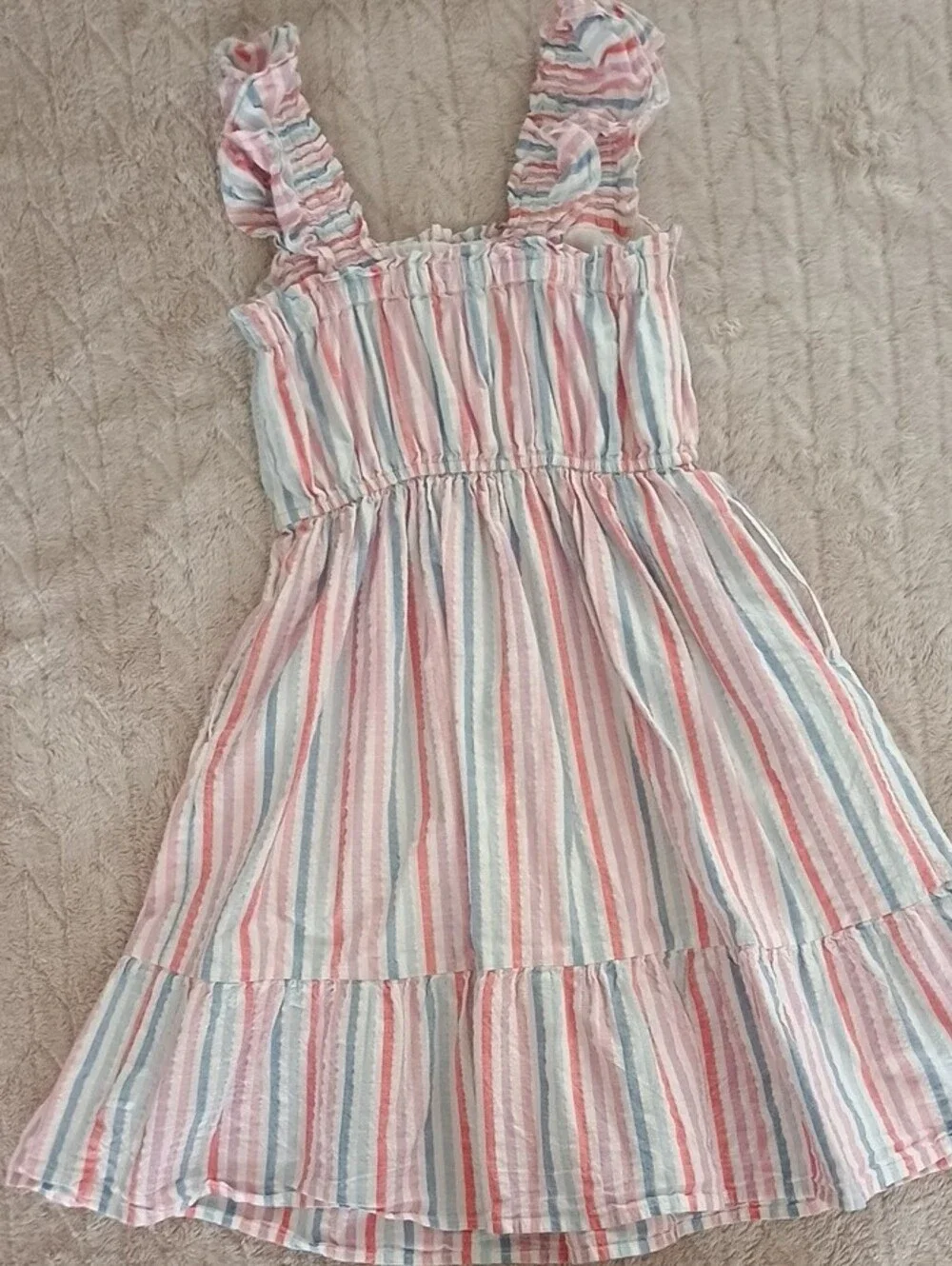 Cat & Jack Pastel Stripe Ruffle Strap Dress - Pink, Blue & Cream